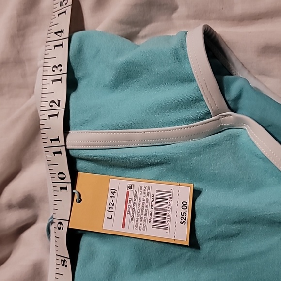 TURQUOISE AND WHITE HIGH WAISTED MEDIUM COVERAGE BIKINI BOTTOM SWIM cute - Picture 7 of 7